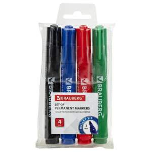 Набор маркеров перм.4цв. BRAUBERG 3 мм арт...